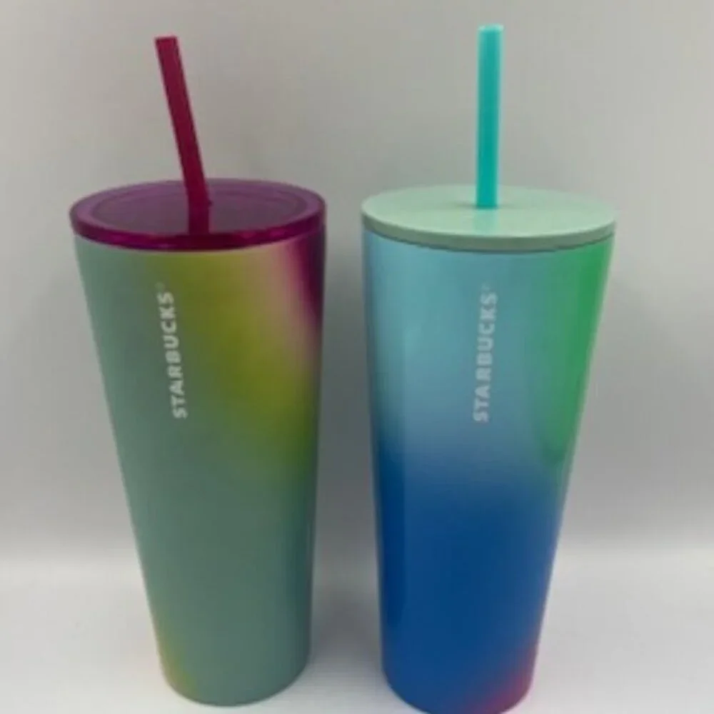NEW Starbucks Stainless Steel Tie-Dye Tumblers 24 Oz Lids And Straws